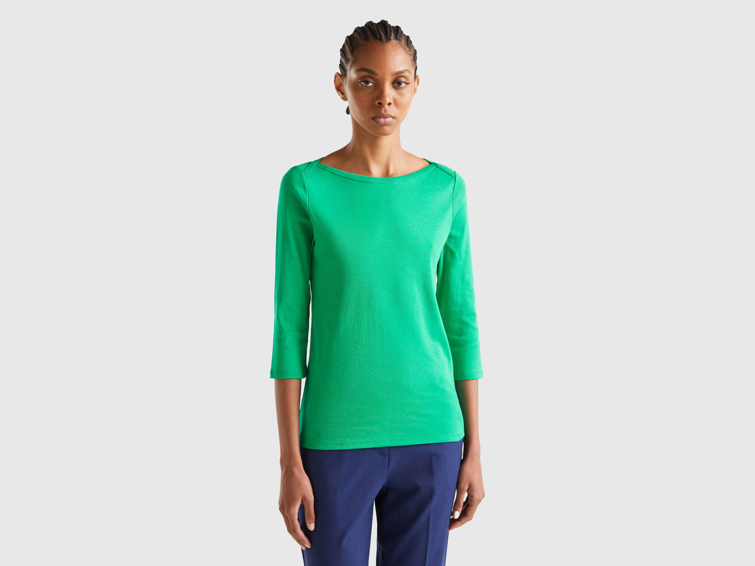 Camiseta de 100 algodon con escote barco Verde Benetton