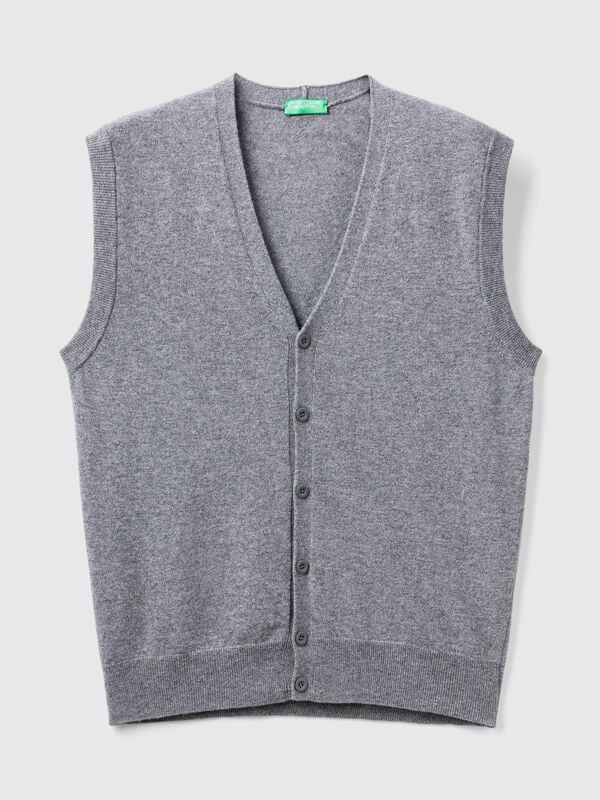 Chaleco gris oscuro en pura lana merina Hombre