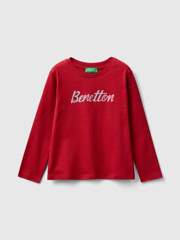 Camiseta de algodón orgánico con estampado de glitter Niña