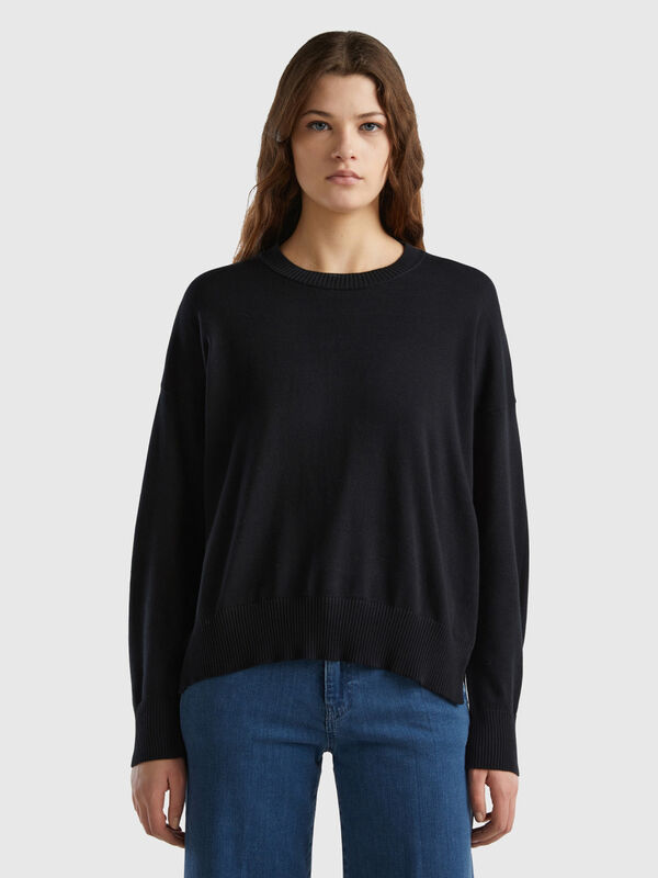 Jersey de cuello redondo de algodón tricot Mujer