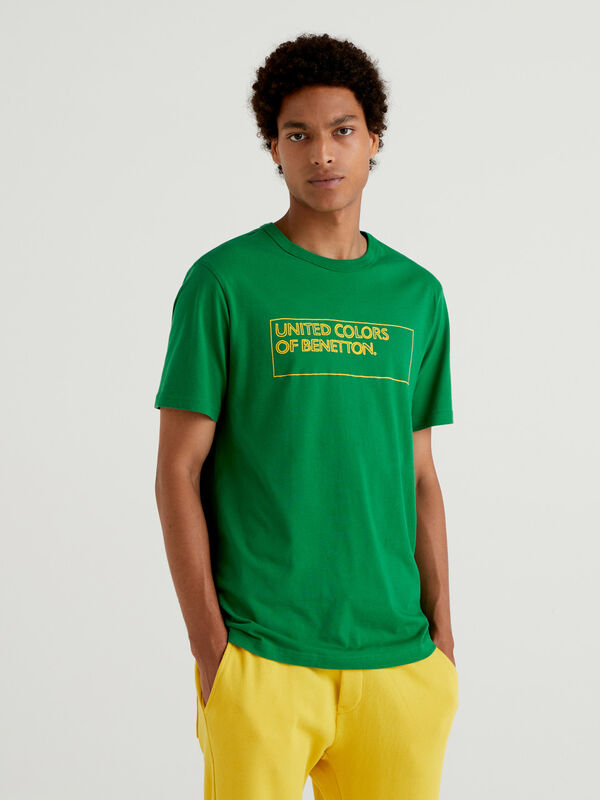 Camiseta verde de algodón orgánico con estampado de logotipo Hombre