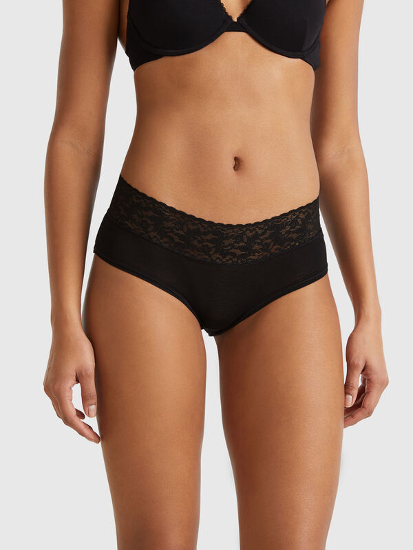 Culotte con borde de encaje Mujer