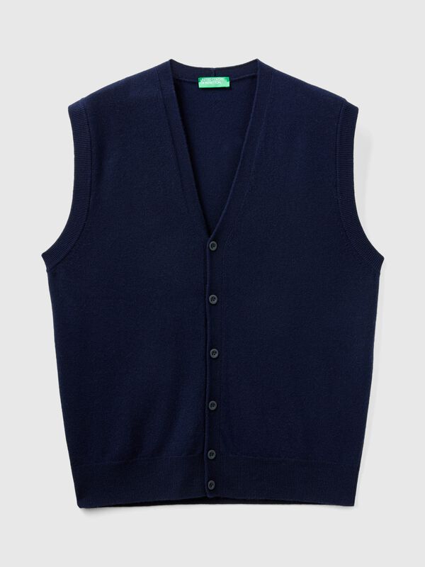 Chaleco azul oscuro en pura lana merina Hombre