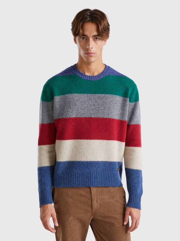 Jersey de rayas de pura lana Shetland Hombre