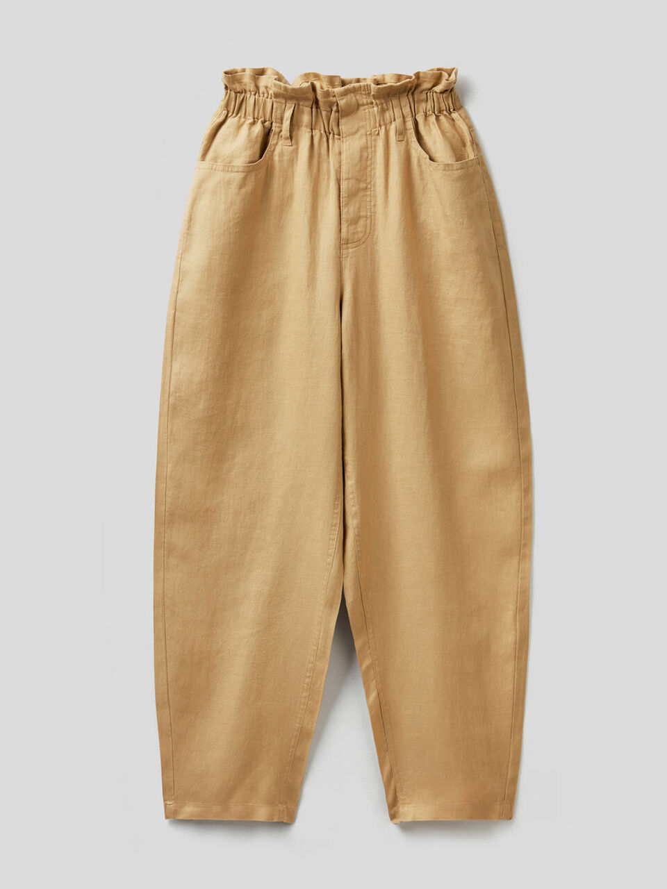 Pantalón de 100% lino con cintura fruncida image number 1