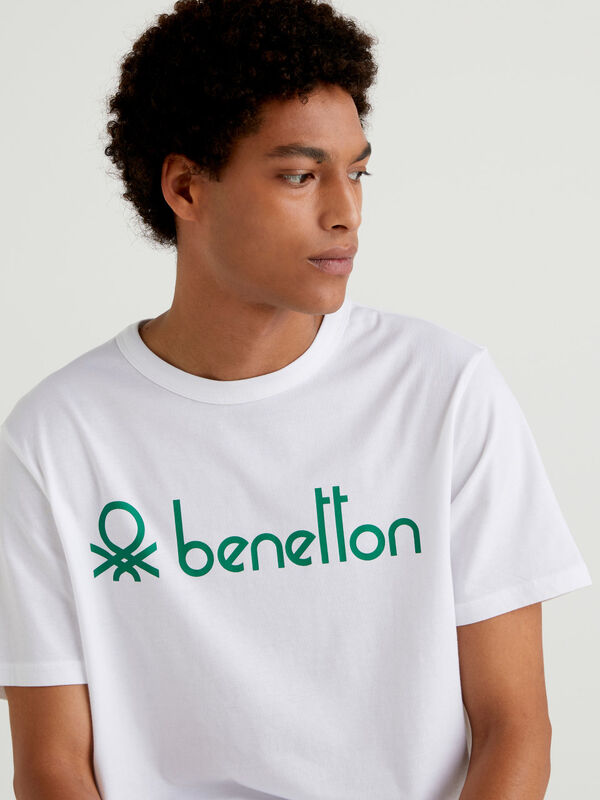 Camiseta blanca de algodón orgánico con estampado de logotipo Hombre