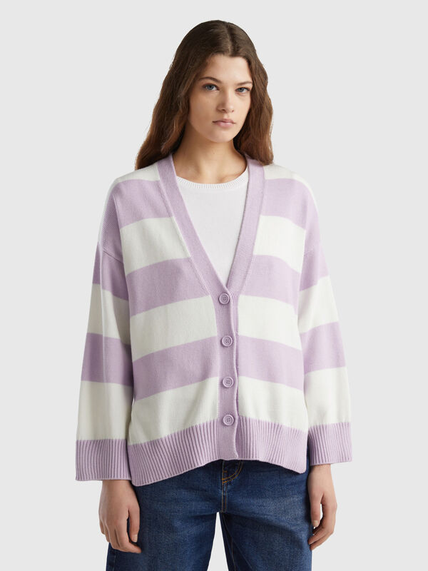 Cárdigan de rayas de algodón tricot Mujer