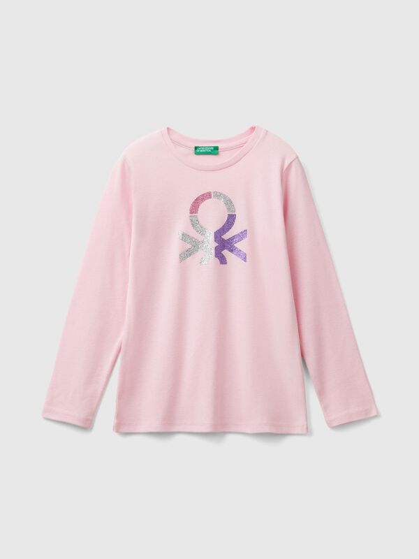 Camiseta de manga larga con estampado de glitter Niña