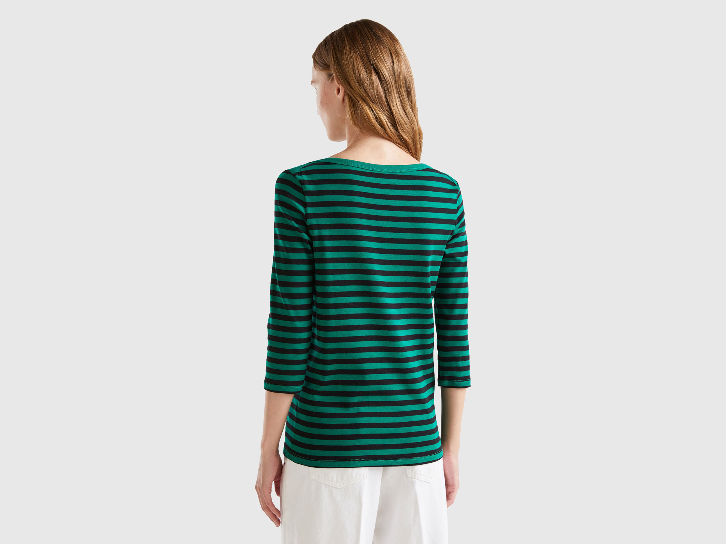 Camiseta de manga francesa de rayas de 100 algodon Verde Benetton