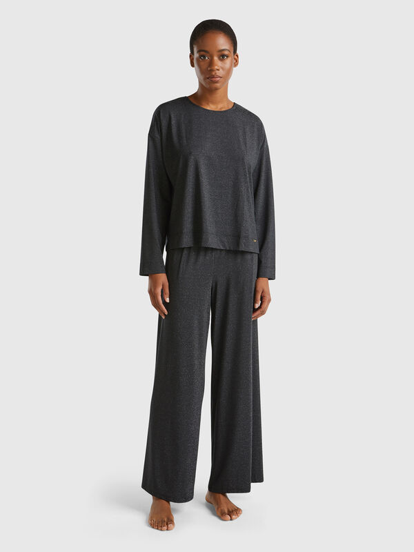 Pantalón amplio con lúrex Mujer