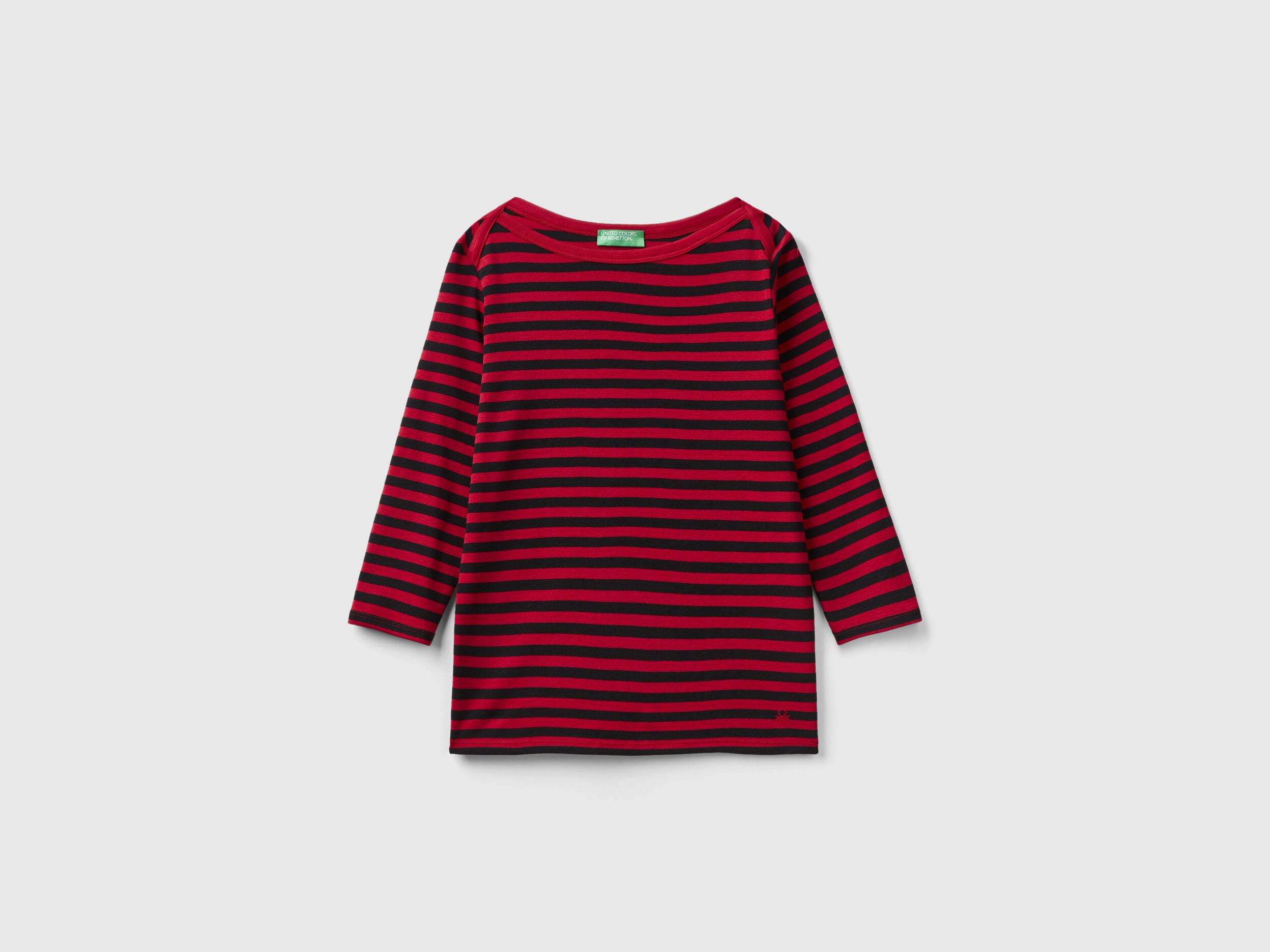 Camiseta de manga francesa de rayas de 100 algodon Rojo Benetton