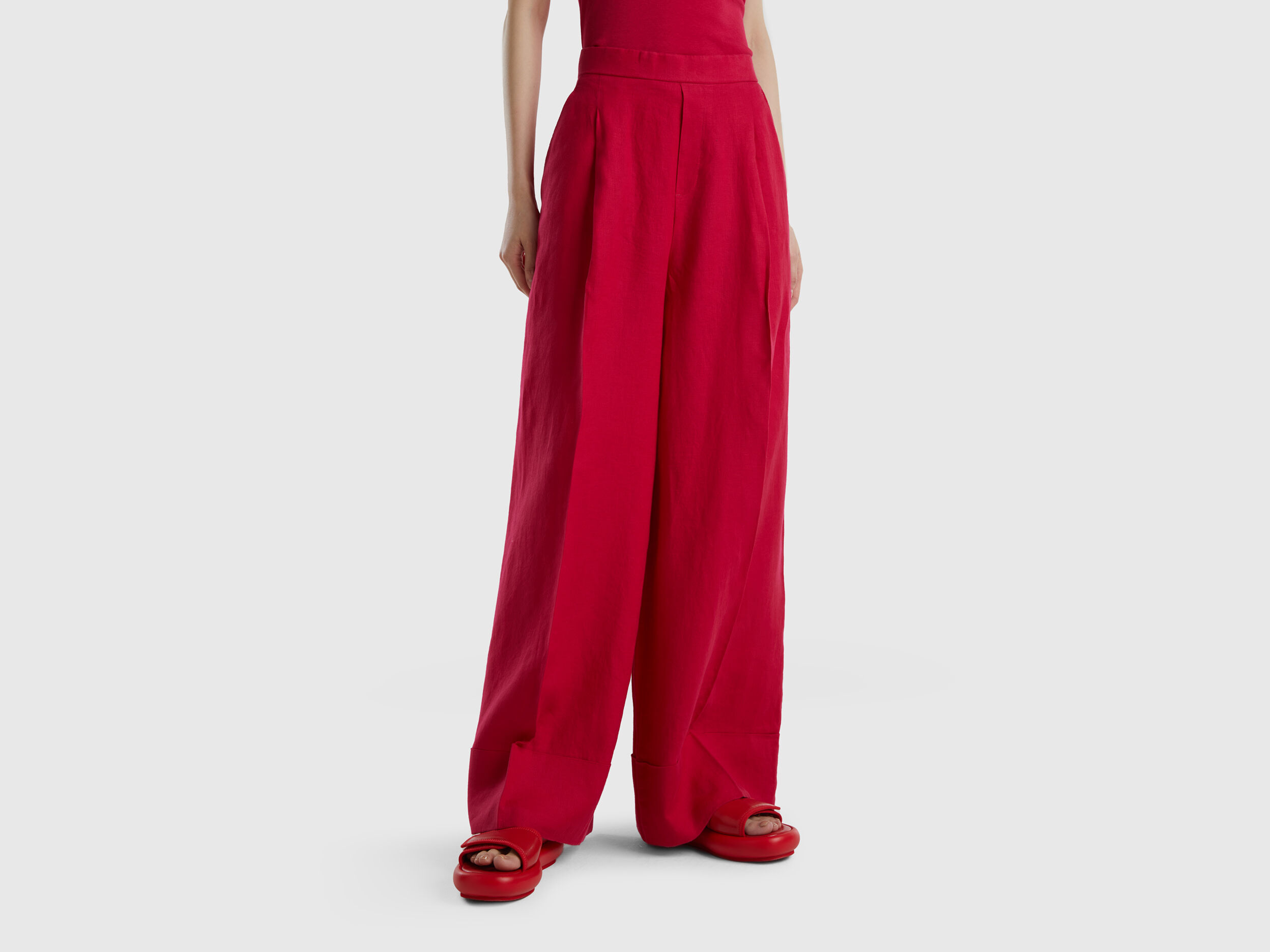Pantal n palazzo de 100 lino Fucsia Benetton