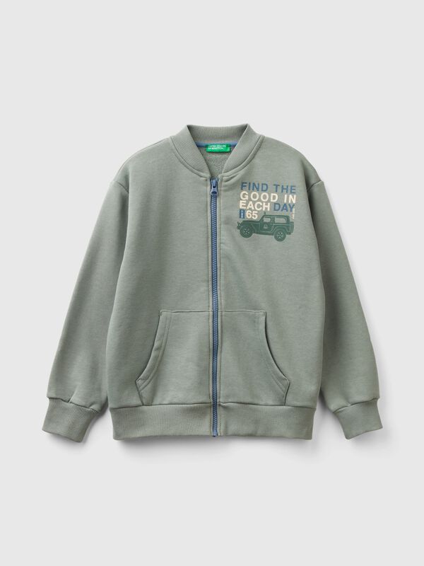 Sudadera con cremallera y estampado de eslogan Niño