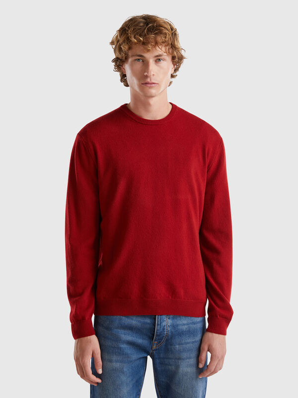 Jersey cuello redondo burdeos en pura lana merina Hombre