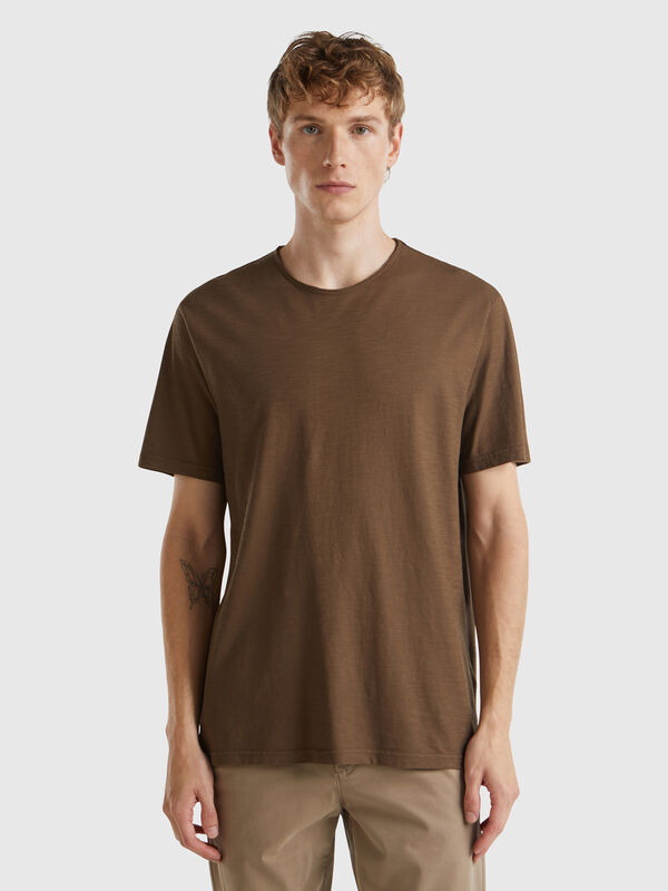 Camiseta café de algodón flameado Hombre