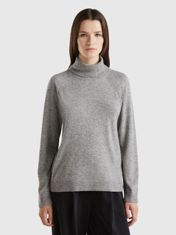 Jersey de cuello alto gris en mezcla de lana y cachemir Mujer