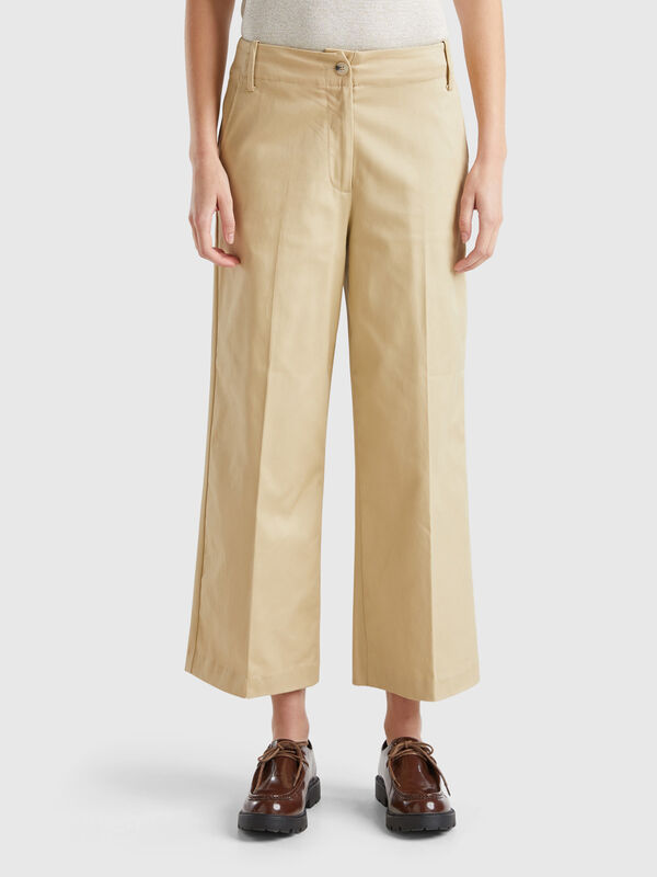 Pantalón de algodón elástico con pernera recta Pantalón de algodón elástico con pernera recta Mujer