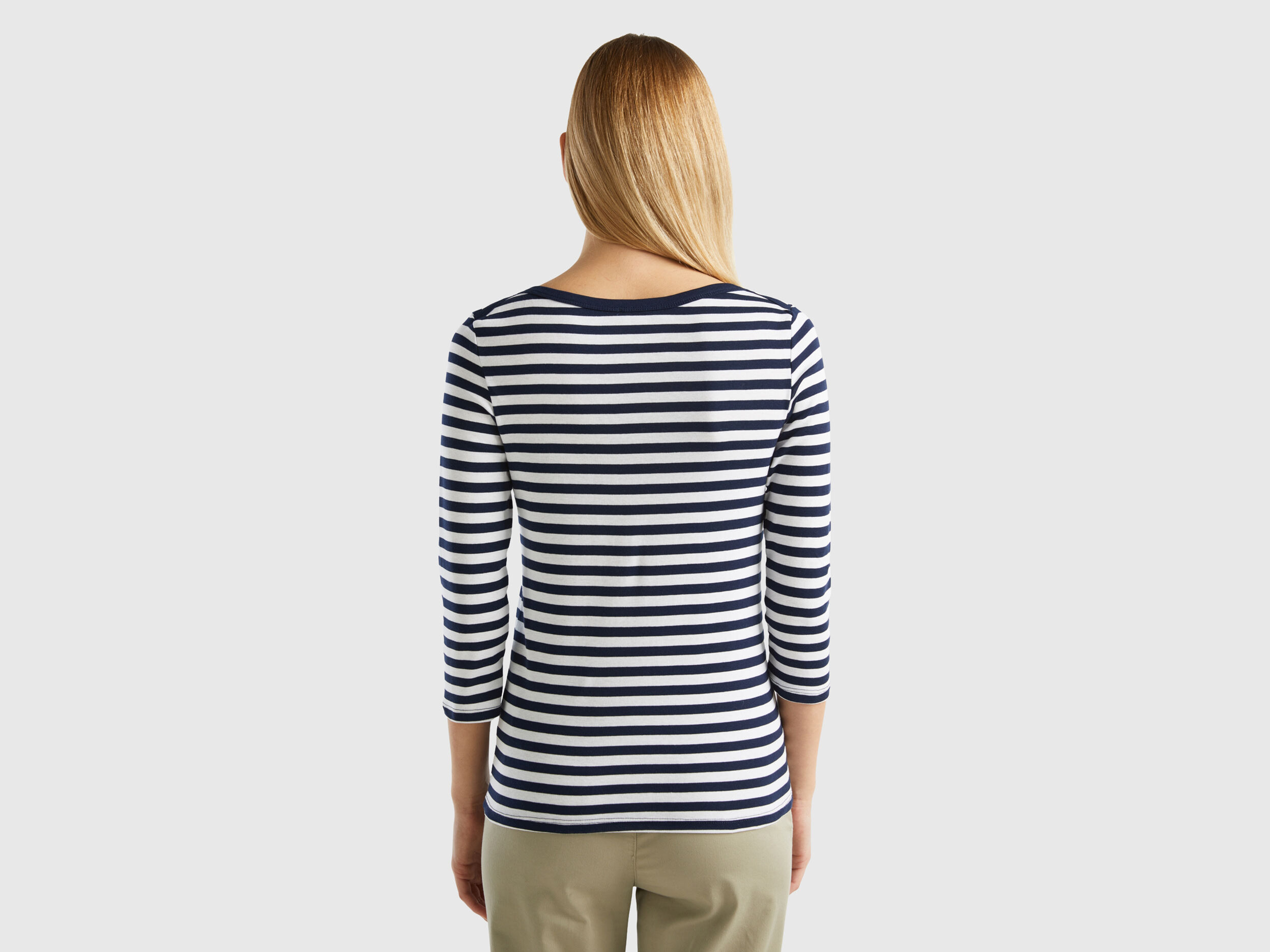 Camiseta de manga francesa de rayas de 100 algodon Azul Oscuro Benetton