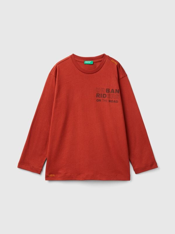 Camiseta de algodón cálido con estampado de eslogan Niño