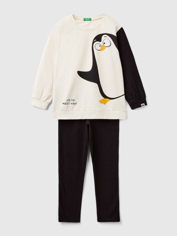 Pijama con estampado de pingüino Niña