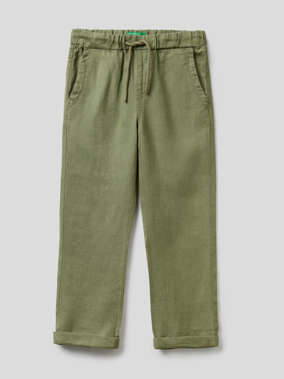 Pantalón de 100% lino con cordón de ajuste image number null