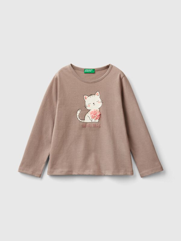 Camiseta con aplicación de efecto pétalos Niña