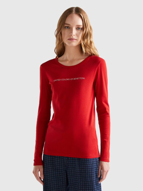 Camiseta roja de manga larga Mujer
