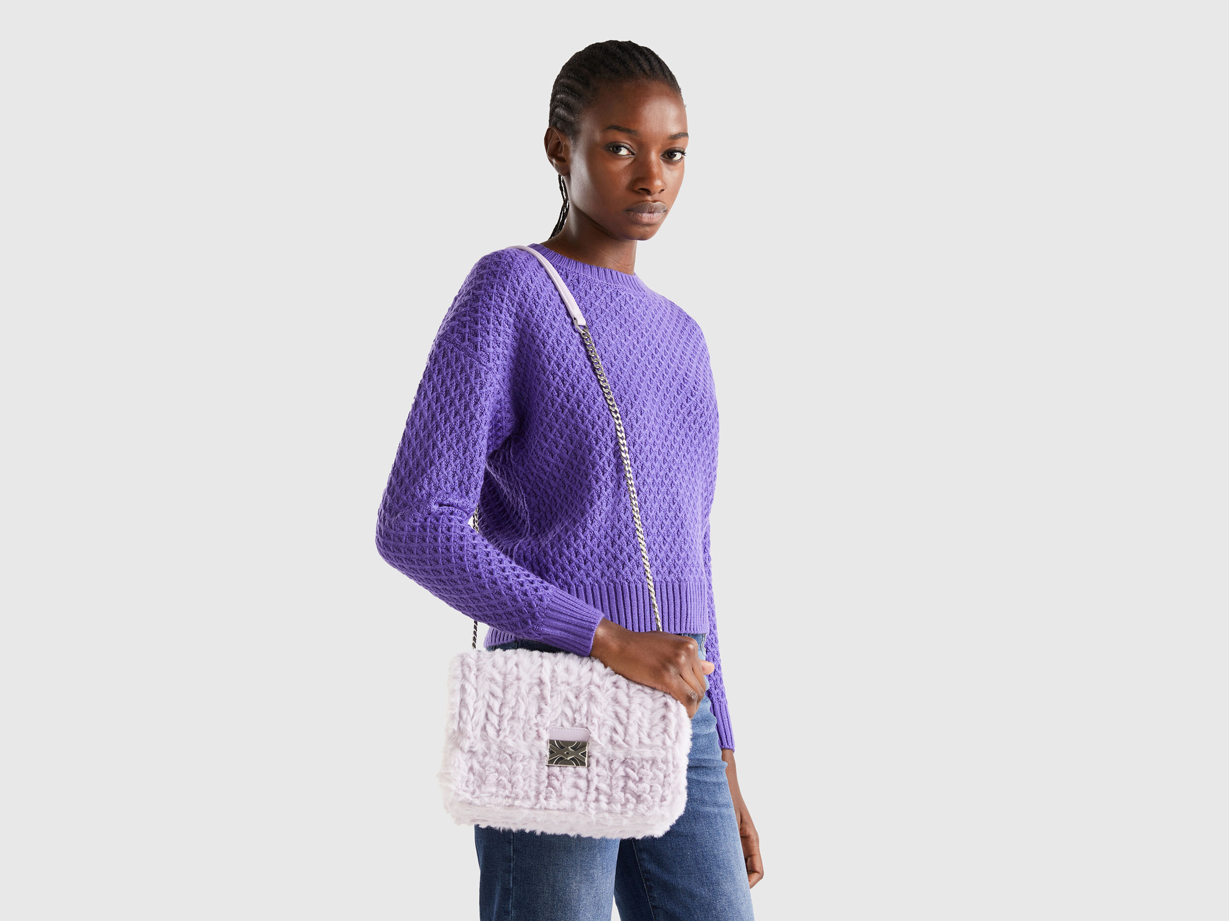 Bolso grande lila de pelo sintetico Lila Benetton