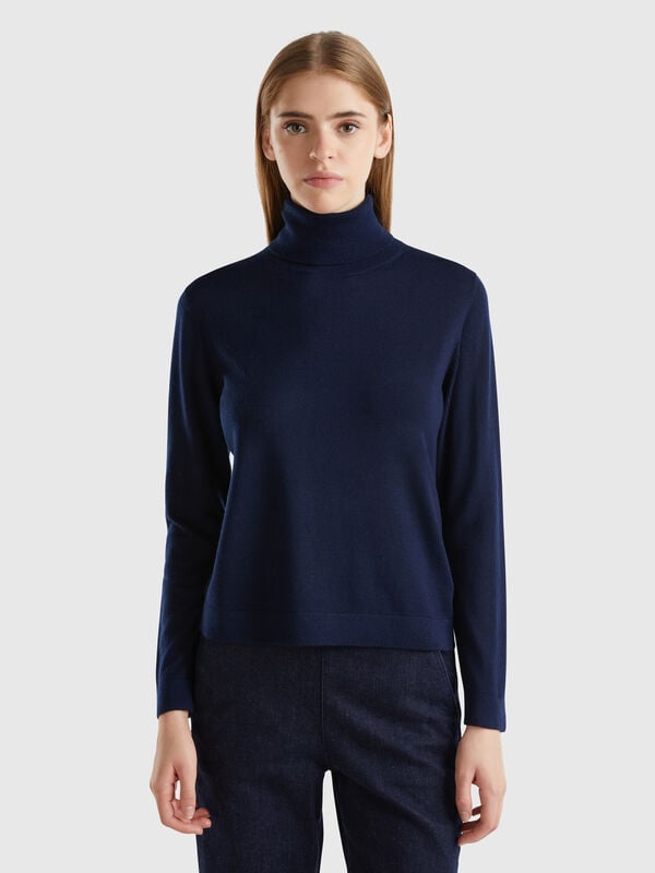 Jersey de cuello cisne de pura lana merina Mujer