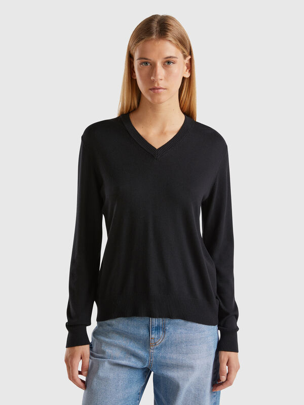 Jersey de Modal mixto con escote de pico Mujer