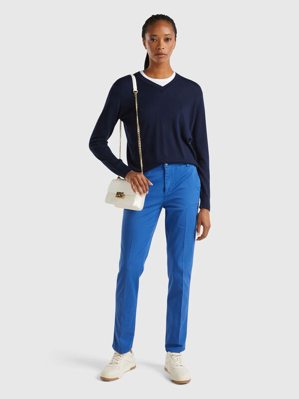 Chinos slim fit de algodón azul oscuro Mujer