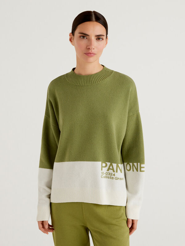 Jersey de cuello alto verde militar BenettonxPantone™ Mujer