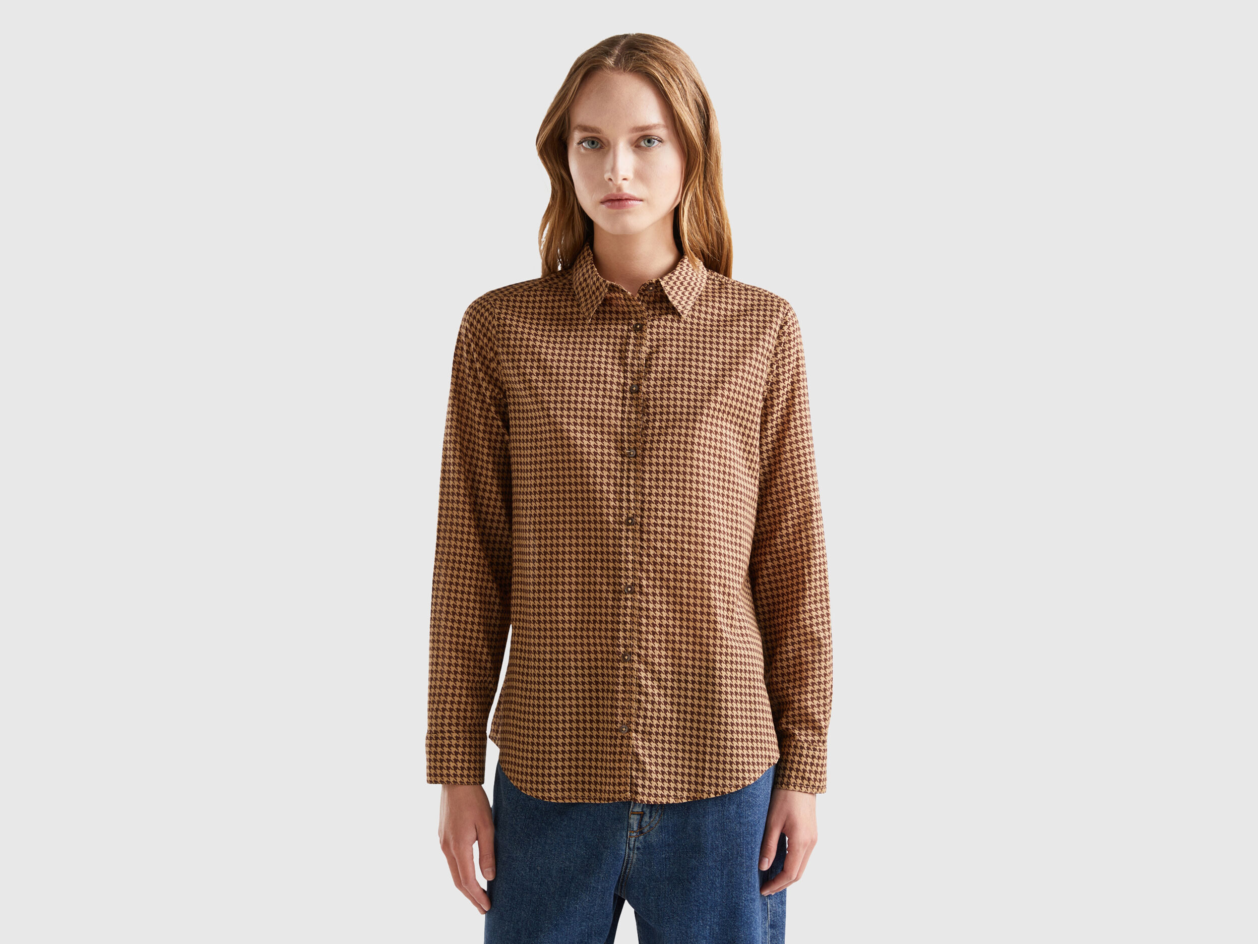 Camisa marr n de pata de gallo Marr n Benetton