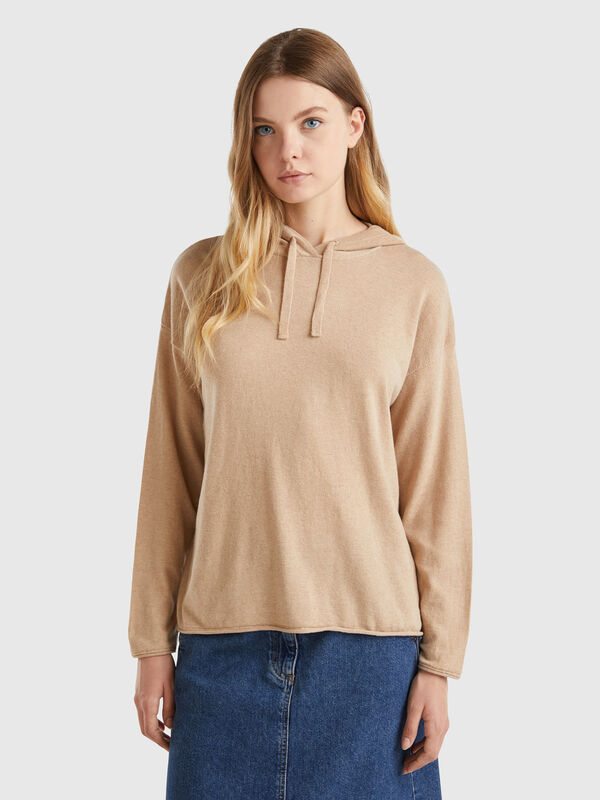 Jersey beige de cachemir mixto con capucha Mujer