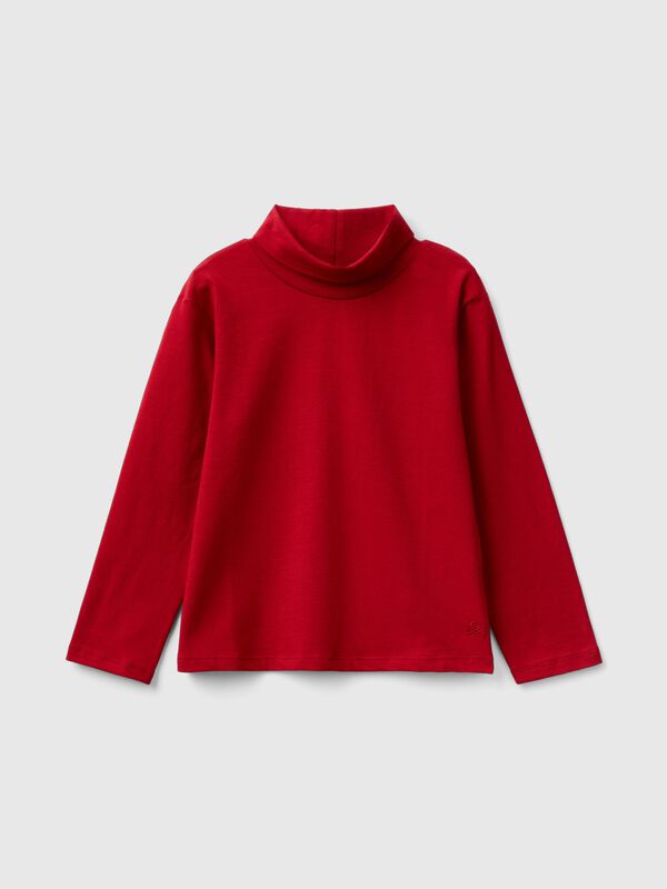 Camiseta de cuello alto de algodón elástico Niña