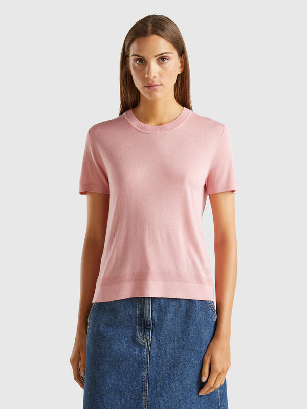 Jersey de manga corta de seda mixta Mujer