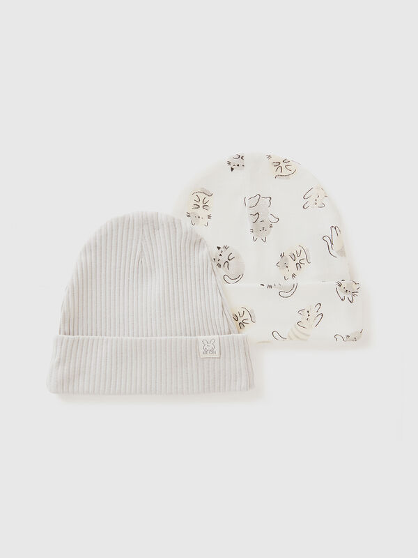 Dos gorritos de algodón orgánico Recién nacidos