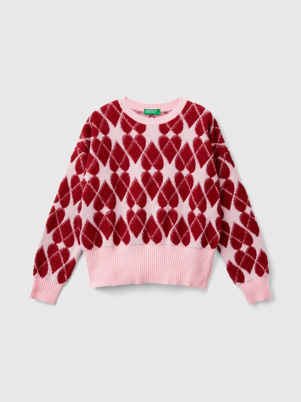 Jersey con corazones de jacquard Niña