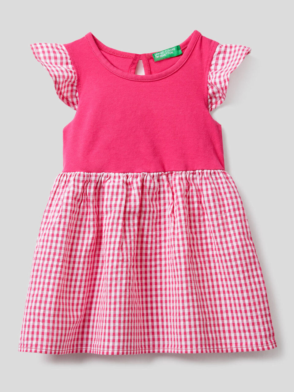 Vestido bicolor con estampado de Vichy image number 1