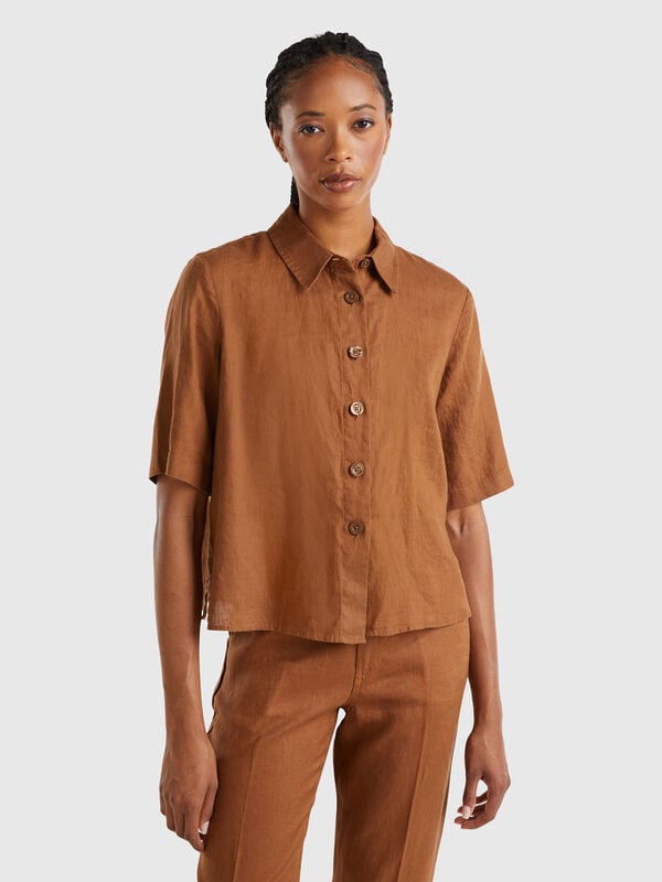 Camisa corta de puro lino Mujer