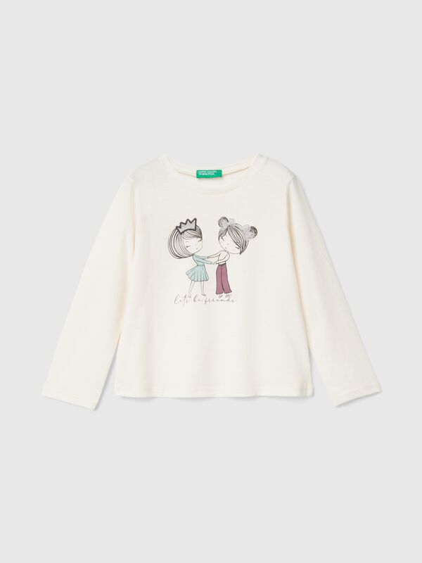 Camiseta con estampado y aplicación de tul Niña