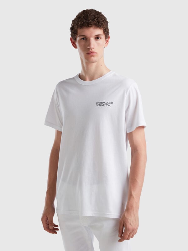 Camiseta blanca de algodón orgánico con estampado de logotipo Hombre