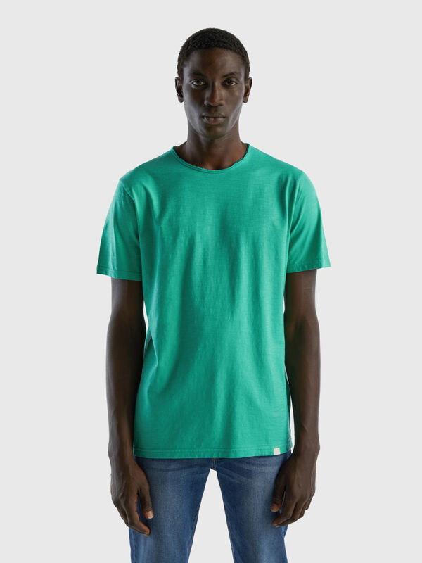 Camiseta verde de algodón flameado Hombre