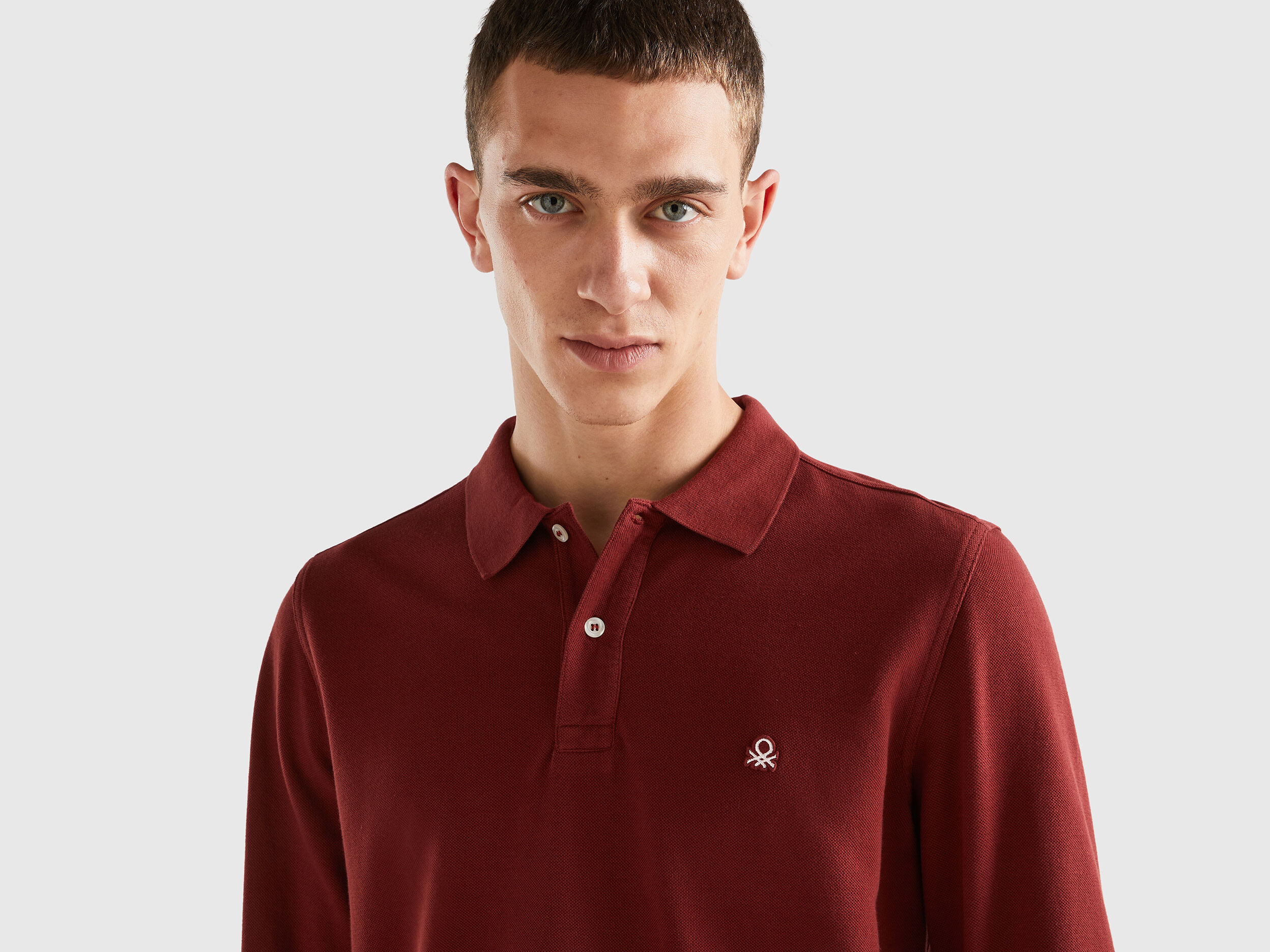 Polo de manga larga de 100 algodon Burdeos Benetton
