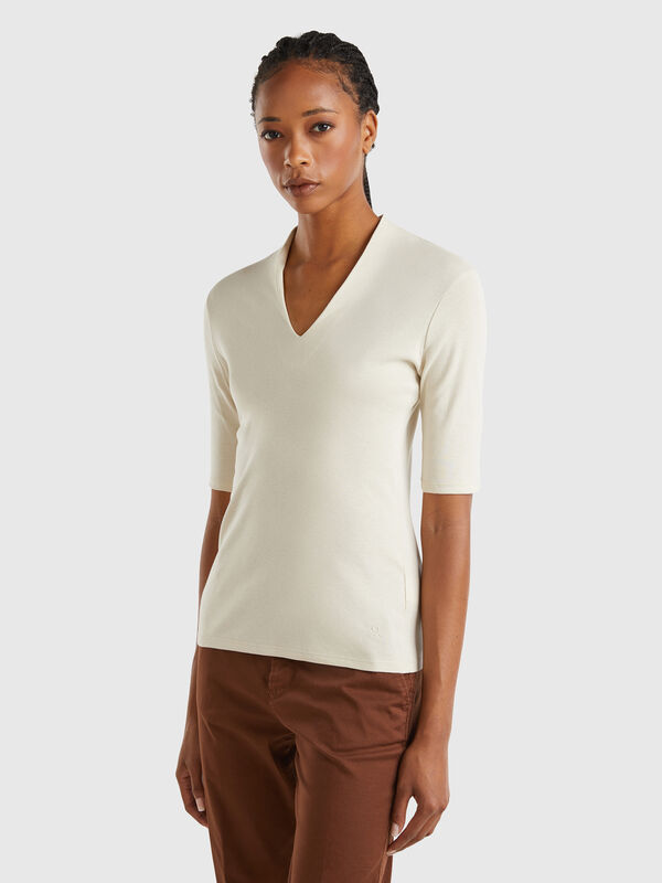 Camiseta slim fit de algodón de fibra larga Mujer