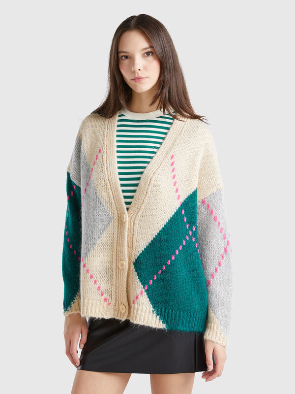 Cárdigan boxy fit de mohair mixto Mujer