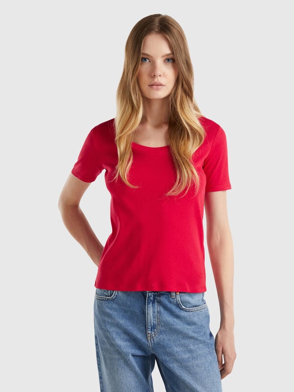 Camiseta de manga corta de algodón de fibra larga Mujer