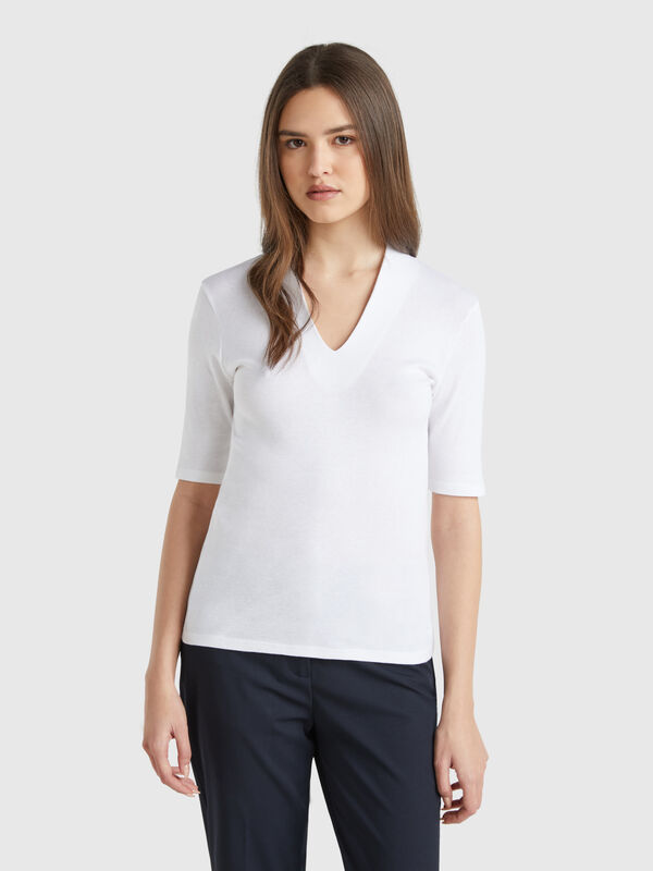 Camiseta slim fit de algodón de fibra larga Mujer