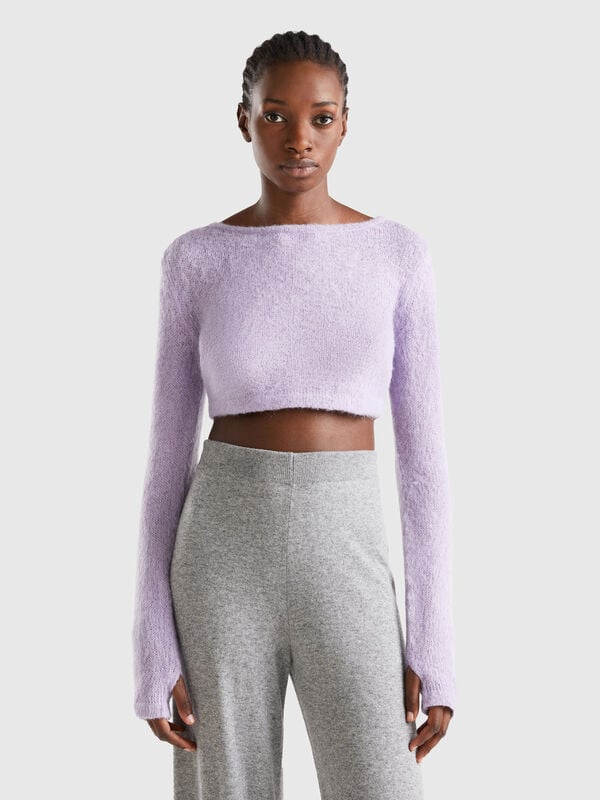 Jersey cropped de mohair mixto Mujer