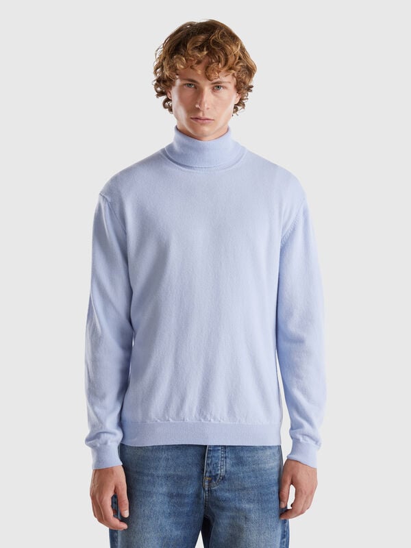Cuello alto azul grisáceo en pura lana merina Hombre